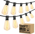 Brightever LED Outdoor String Lights 100FT Patio Lights with 52 Shatterproof 2200K ST38 Vintage Edison Bulbs, Amber Outside Hanging Light Waterproof for Porch, Deck, Garden, Dimmable Amber Lights