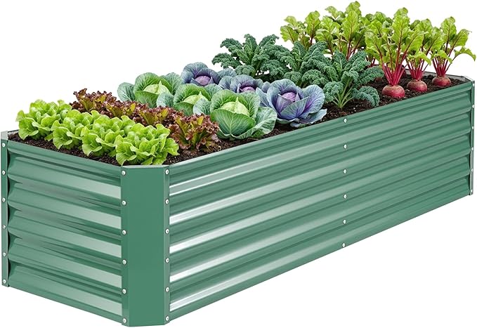 ZORMY 6×2×1.4ft Galvanized Raised Garden Bed Kit, Metal Planter Boxes Outdoor, High Raised Beds for Vegetables, Fruits, and Flowers - LotusGreen