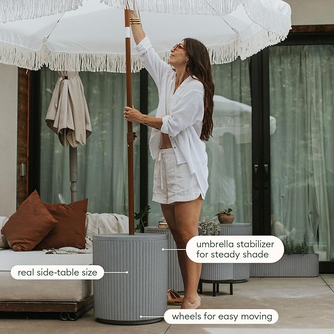 Veradek Umbrella Side Table - Outdoor Patio Table with Umbrella Hole for Porch/Patio | Durable Plastic-Stone Composite Material & Easy Assembly | Modern Coffee, Picnic or Poolside Table