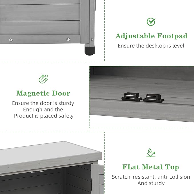 Outdoor Potting Bench with Storage Cabinet and Metal Top, Wood Workstation for Outdoor Patio, Garden (Classic Grey, 31x17x36‘’)