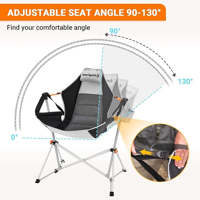 KingCamp Hammock Chair with Footrest – Heavy Duty Swinging Rocking Camping Chairs for Adults up to 400lbs, Folding Portable Oversized Rocker with Cup Holder & Pillow for Outdoor Beach Lawn RV Sports