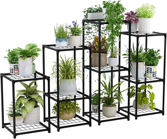 Bamworld Plant Stands Indoor 4 Sets Plant Shelves Outdoor Metal Plant Holder for Multiple Plants Flower Stands Window
