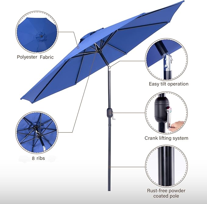 Backyard Expressions 9 ft. Patio Umbrella, Market Table Umbrella w/Tilt and Crank, 8 Ribs