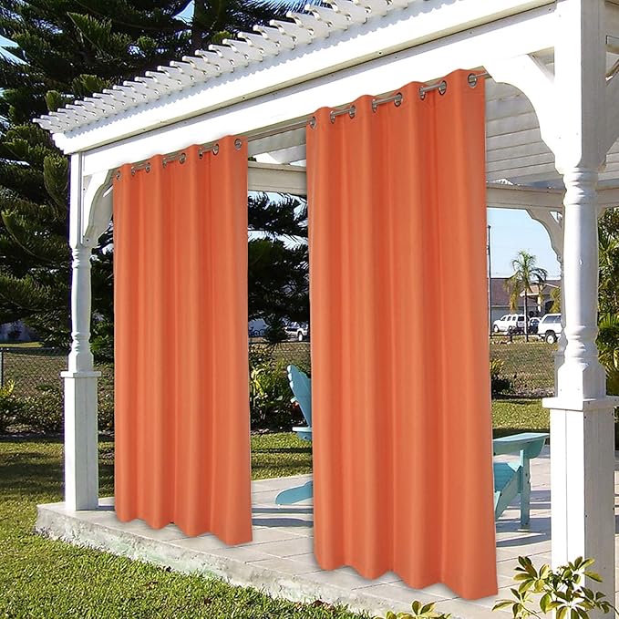 BONZER Outdoor Curtains for Patio Waterproof Thick Privacy Grommet Light Filtering Outside Curtains for Porch Pergola Gazebo Deck, 1 Panel, 54W x 95L inch, Mecca Orange