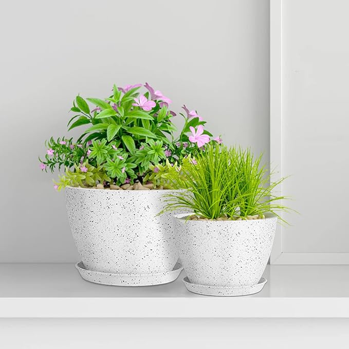 5 Pcs Plant pots, 7.5/6.5/5.7/4.9/4.1 inch Pots for Plants, Flower Pot Indoor Modern Decorative Plant Pot, Plant Pots Indoor with Drainage and Saucer for All House Plants, Spray Spots