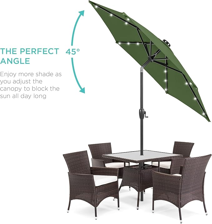 Best Choice Products 7.5ft Outdoor Solar Market Table Patio Umbrella for Deck, Pool w/Tilt, Crank, LED Lights - Fern