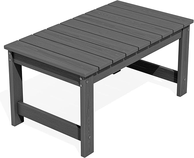 SERWALL Outdoor Coffee Table with 1.69" Umbrella Hole, HDPE Patio Coffee Table for Outside, Rectangle, Gray