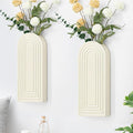 Wooden Wall Art Decor: Wall Vases for Indoor Artificial Plants & Flowers, Wood Wall Hanging Planters for Home Decor - Bathroom, Living Room, Bedroom, Patio (White)