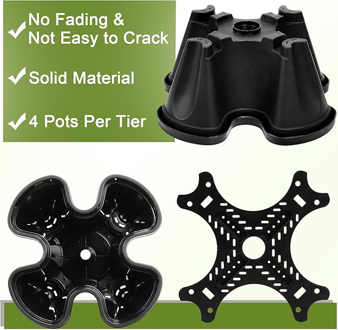 Umigy 2 Set 5 Tier Stackable Planters Vertical Garden Planters for Strawberry Herb Flower and Vegetable Indoor Outdoor Gardening Pots with Removable Wheels and Bottom(Black)