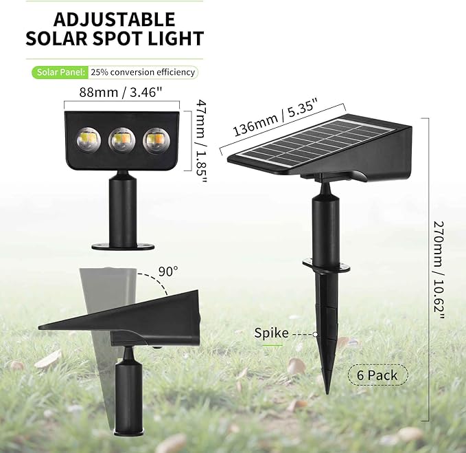 Solar Spot Lights Outdoor, 6 Pack Solar Landscape Spotlights 3 Lighting Modes IP65 Waterproof Adjustable Light House Lights Spot Light for Yard