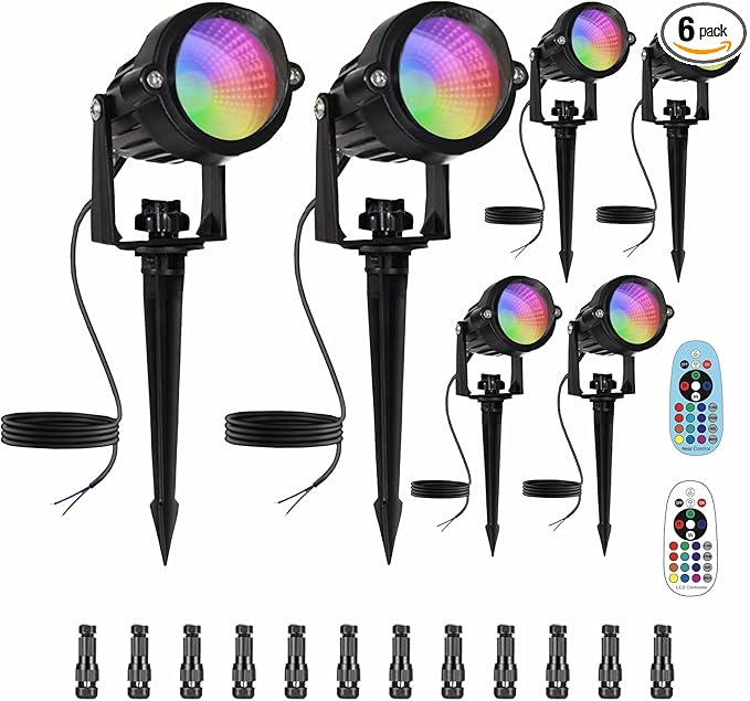 Low Voltage RGBW LED Landscape Lights Spot Lights Outdoor for Yard Garden Decor Spotlight, 12V-24V Low Voltage Landscape Lighting with 16 Color Changing and Remote IP68 Waterproof (6)