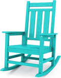 KINGYES Oversized Outdoor Rocking Chair, All-Weather Patio Rocking Chairs for Porch, HDPE Outdoor Patio Rockers with High Back & Wide Seat for Garden, Lawn, Aruba
