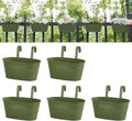 Dahey 10.5 Inch Metal Iron Hanging Flower Pots for Railing Fence Hanging Bucket Pots Countryside Style Outdoor Planter Window Flower Plant Holder with Detachable Hooks Home Decor,Green,5 Pcs
