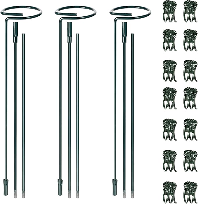 Mwellewm 3 Sets Plant Stakes 12/25/36 Inch Adjustable Plant Support Stakes Tall for Indoor Outdoor Plant Holder Stick Steel Garden Stem Pole Amaryllis Stakes with 15 Clip for Tomato Orchid Lily Flower