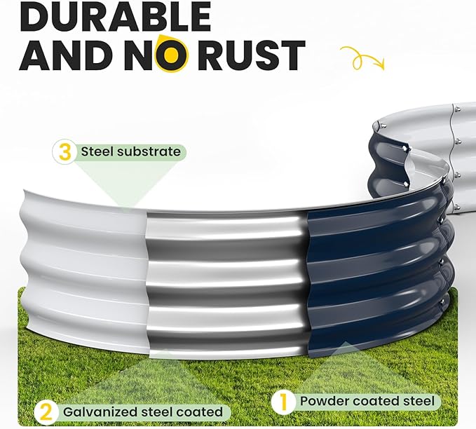Galvanized Raised Garden Bed 4×4×1 FT, Round Metal Raised Garden Bed Outdoor Planter Box with Open Bottom, Rust-Resistant Steel Garden Bed for Vegetables Herbs Flowers, Easy Assembly