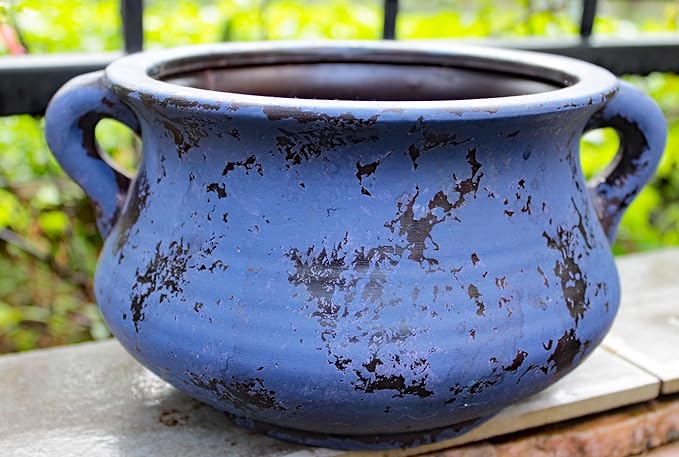 Goodman and Wife Egyptian Era Designed Earthen Ware Terra-Cotta Vessel/Planter with Looped Handles (Purple)