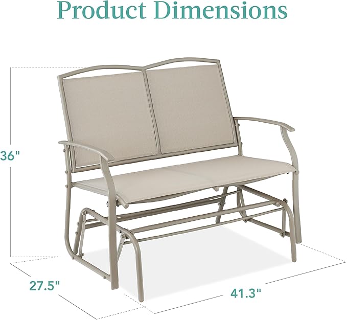 Best Choice Products 2-Person Outdoor Patio Swing Glider Steel Bench Loveseat Rocker for Deck, Porch w/Textilene Fabric, Steel Frame - Taupe