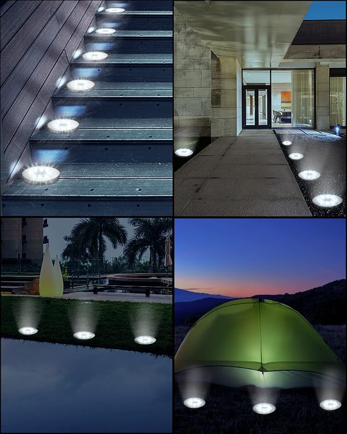UFOND 12 Pack Solar Ground Lights，Outdoor Waterproof LED Gardenlight, Disklights for Lawn Pathway Yard Walkway Driveway Patio Deck, Solar Lights (Cold White)