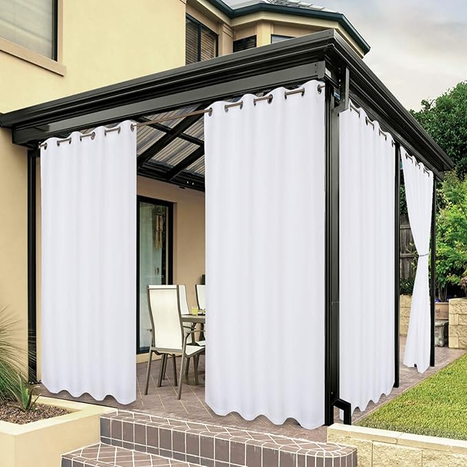 BONZER Outdoor Waterproof Curtains for Patio Privacy Grommet Light Filtering Outside Curtains for Gazebo, Porch, Pergola, Pavilion, 1 Panel, 84W x 95L inch, White