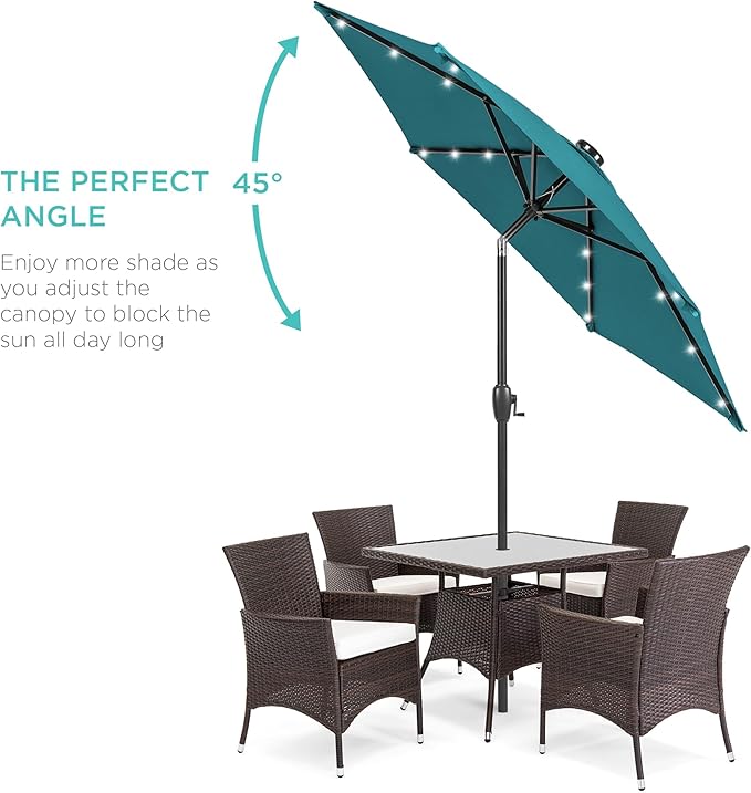 Best Choice Products 7.5ft Outdoor Solar Market Table Patio Umbrella for Deck, Pool w/Tilt, Crank, LED Lights - Cerulean