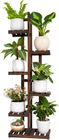 Mkono Wood Plant Stand 6 Tier 7 Potted Plant Shelf Indoor Outdoor Tall Multi-tiered Flower Pot Holder Modern Ladder Storage Rack Display Planter for Patio Garden Corner Balcony Living Room, Brown