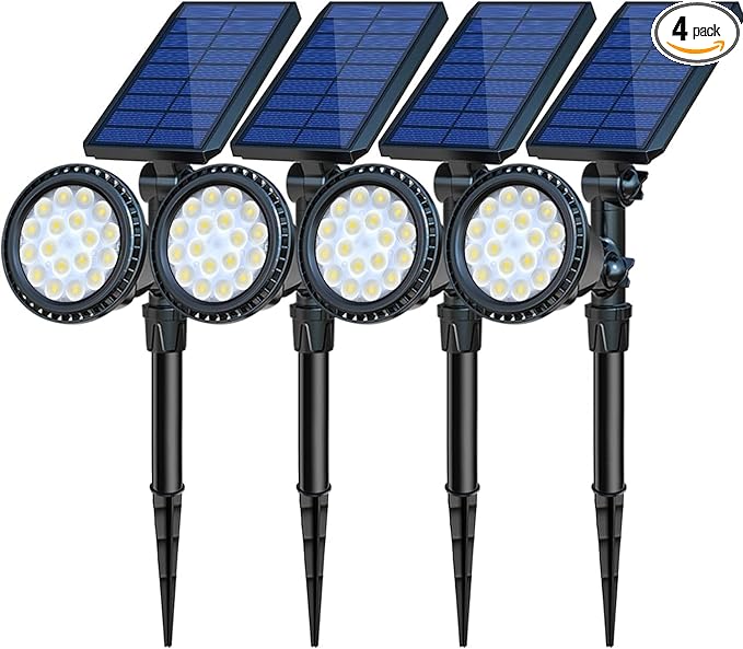 Solar Spot Lights Outdoor Waterproof, 18 LED 2 Mode Brightness Solar Spotlights Dusk to Dawn Landscape Lighting Flag Pole Lights for Garden Yard Tree Pool Sign Pathway, 4pack(Cool White)