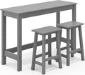 SERWALL 3-Piece Outdoor Bar Set, Rectangular All Weather HDPE Bar Height Patio Set, Outdoor High Top Table and Stools for for Outside, Poolside, Backyard, Garden, Grey