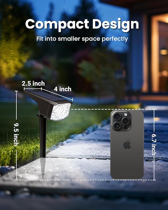 SOLPEX Solar Lights Outdoor Waterproof IP65, Landscape Spotlights Outdoor, Compact Design Spot Lights, Solar Powered Flood Lights for Garden Yard House Pathway Tree Outside, 6 Pack, Cool White