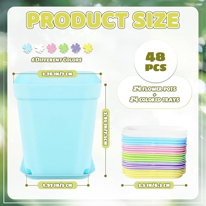OJYUDD 24 Pack Multi Color Plastic Plant Pot,Colorful Plastic Square Pots,Mini Plastic Square Planters for Indoor Outdoor Plants Flowers,Garden,Office,Home Decor,with Pallet