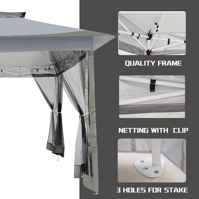 COBIZI 12x12 Pop Up Gazebos On Clearance - Upgrade Easy Up Metal Outdoor Gazebo Waterproof - Portable Gazebo with Mosquito Nettings, 4 Ropes 8 Stakes and Carry Bag for Patio Garden(Dark Gray)