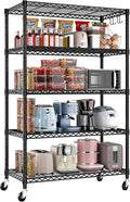 Xcity Storage Shelves, 5 Tier Heavy Duty Metal Shelving Unit with Wheels, 2000 LBS Capacity Adjustable Steel Wire Shelf Organizer for Pantry, Kitchen, Garage, 18" D x 36" W x 72" H, Black