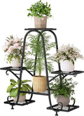 Plant Stand Indoor Outdoor Shelf Metal Holder Pot Rack Multiple Plants Stand Tall 6 Pot Flower Shelf Corner Living Room Garden,Black (Black, 6 Pots)