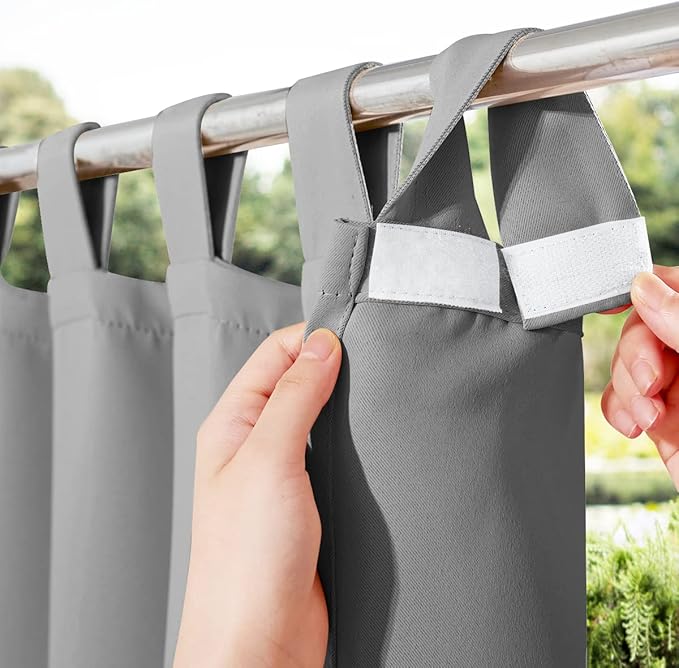 NICETOWN Outdoor Curtain for Patio Waterproof 95 inch Length, Sticky Tab Top Thermal Insulated Blackout Window Treatment Divider Protect Privacy for Cabana/Arbor, Silver Grey, 1 Piece, W52 x L95