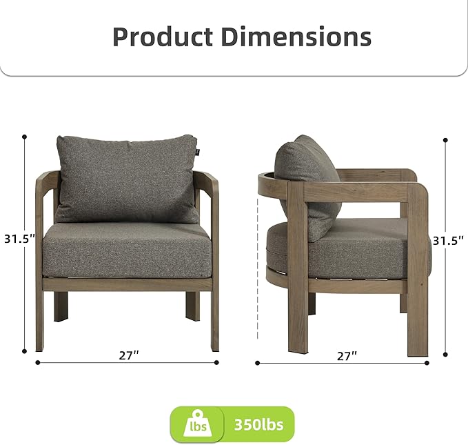 Outdoor Furniture Set, 2Pcs Patio Armchairs, Metal Modern Outside Furniture with 6'' Thick Cushions, Outdoor Conversation Set Balcony Chairs for Backyard, Porch,Deck,Brown