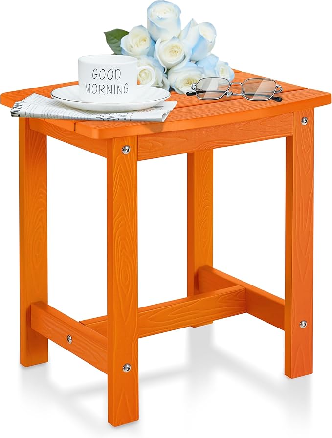Y&M Outdoor Side Table, HIPS Adirondack Small Single Table, Waterproof Square Outside Table, Balcony Modern End Tables for Patio, Pool, Beach, Porch, Deck, Indoor or Outdoor Use, Orange