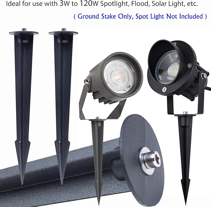 Aluminum Metal Ground Stake Spike Replacement for 3W-120W Outdoor Garden Spotlight Pathway Flood Wall Washer Solar Light,Low Voltage Landscape Light,10.4 inches Large Size