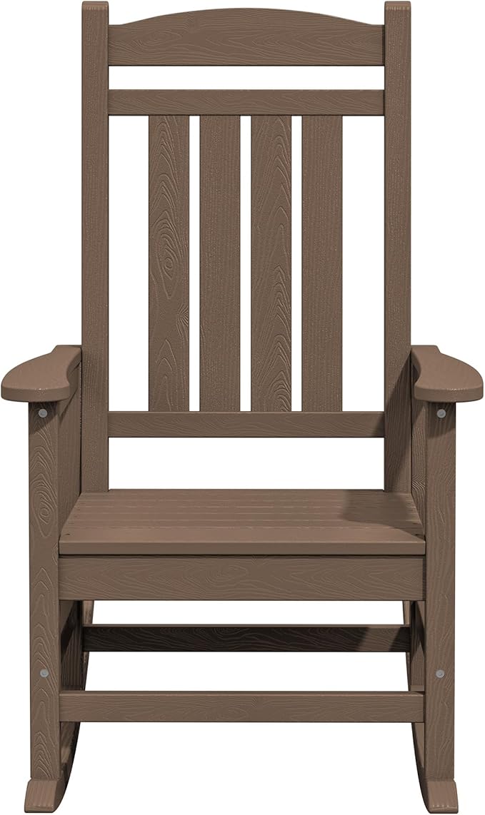 KINGYES HDPE Rocking Chairs Outdoor, Patio Rocking Chairs with 330lbs Support, Smooth Porch Rocker for Deck Lawn Yard, Brown