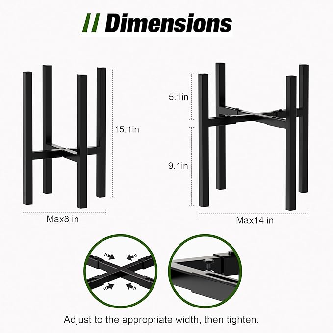 Urban Deco Adjustable Metal Plant Stand Outdoor & Indoor Planter With Stand Fits for 8-14 Inch Plant Holder Mid Century Modern Flower Stand Corner Outdoor Plant Stands for Patio (8-14inch 2PK)
