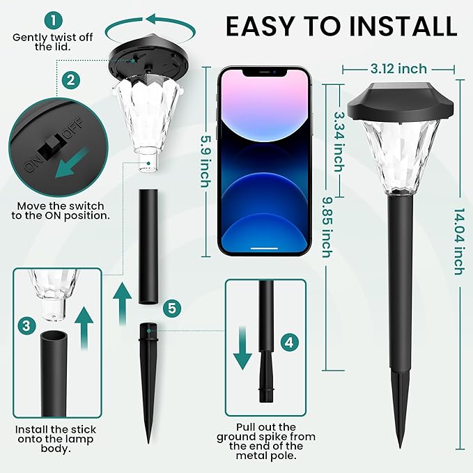 GIGALUMI 16 Pack Solar Lights Outdoor Waterproof, Outdoor Solar Lights for Yard, Solar Garden Lights, Yard Decorations Outdoor for Pathway, Patio, Garden, Driveway, Lawn, and Landscape(Cold White)