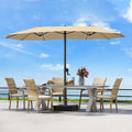 OLILAWN Patio Table Umbrella, 15ft Large Deck Umbrella with Base Included, Outdoor Double-Sided Rectangle Market Umbrella with Aluminium Crank, 12 Sturdy Ribs, for Deck Porch Garden, Cream