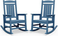 SERWALL Rocking Chairs Set of 2, HDPE Outdoor Rocking Chair, All-Weather Porch Rockers for Patio, Blue