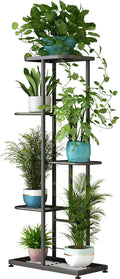 LINZINAR Plant Stand Indoor Outdoor Metal 5 Tier 6 Potted Multiple Flower Pot Holder Shelf Planter Display Shelving Unit for Patio Garden Corner Balcony Living Room (5 Tier 6 Potted, Dark Grey)