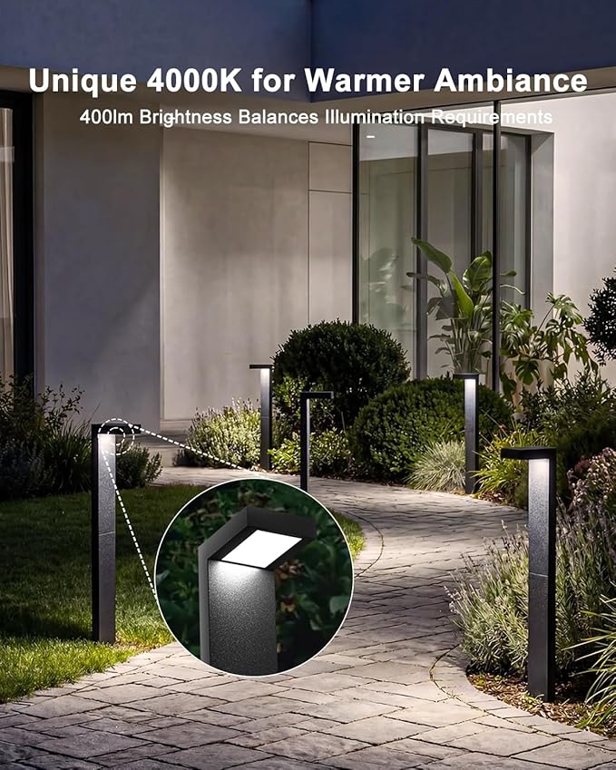 Low Voltage Landscape Lights, 8 Pack Outdoor LED Pathway Light, Wired Path Lighting for Walkway, Garden, IP65 Waterproof, 400LM, 4000K, Modern Cast-Aluminum, Black