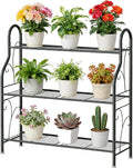 SORCEDAS Plant Stand Indoor Outdoor Plant Shelf 3 Tier Metal Corner Flower Stand Multiple Holder for Patio Garden Balcony Living Room, Dark Grey