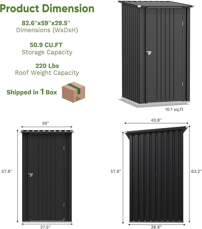 Greesum 3x3FT Outdoor Storage Shed, Lockable Metal Shed for Backyard, Pool, Patio and Garden Storage, Black