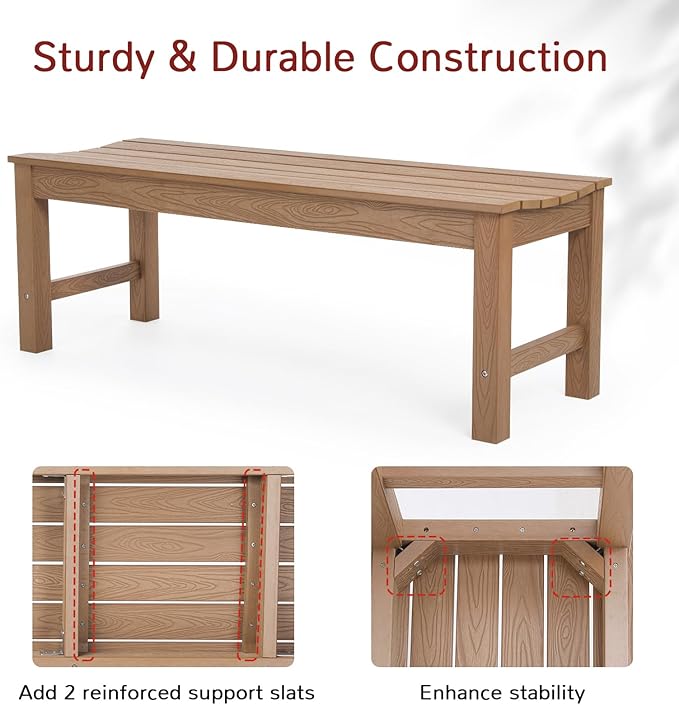 Stoog Outdoor Bench, 2-Person Outdoor Poly Lumber Backless Bench, Weatherproof Garden Bench, Never Rot or Fade, Suit for Church, Backyard, Porch and Park, Teak