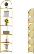 Crofy Foldable 6 Tier Corner Shelf, Metal Corner Plant Stand with Gold Frame and Gold Shelves, Corner Display Rack Multipurpose Shelving Unit for Living Room, Bedroom, Bathroom