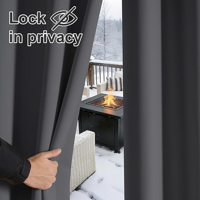 RYB HOME Pergola Curtains Outdoor - Water Repellent Sunlight Block Shades for Patio Door Terrace Pavilion Corridor Screen Porch Lanai Deck, W 150 x L 84 inch, 1 Panel, Gray