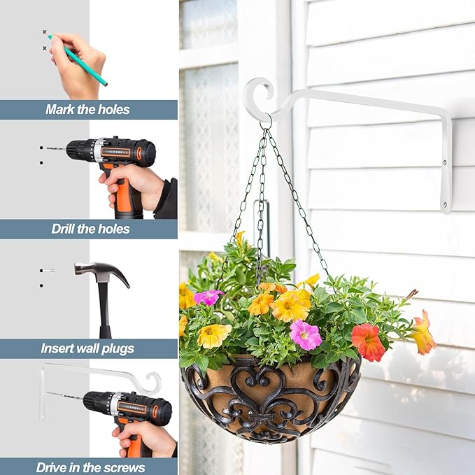 BOLITE Plant Hangers, 10 Inch Hanging Plant Brackets Outdoor Indoor, Wall Hooks for Hummingbird Feeders, Bird Feeders, Planters, Lanterns, Wind Chimes, Home Decor, 2 Pack, White, Gifts for Women Men