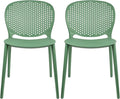 2xhome Set of 2 Patio Dining Chairs | Modern Stackable Outdoor Pool Side Chair | Weather Resistant Plastic for Yard, Porch, Balcony, Kitchen, Green